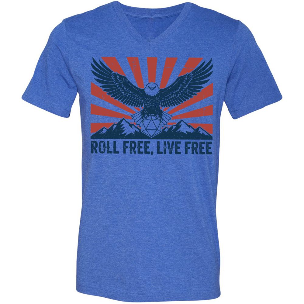 Roll Free, Live Free Unisex V-Neck T-Shirt - Heather True Royal - 14