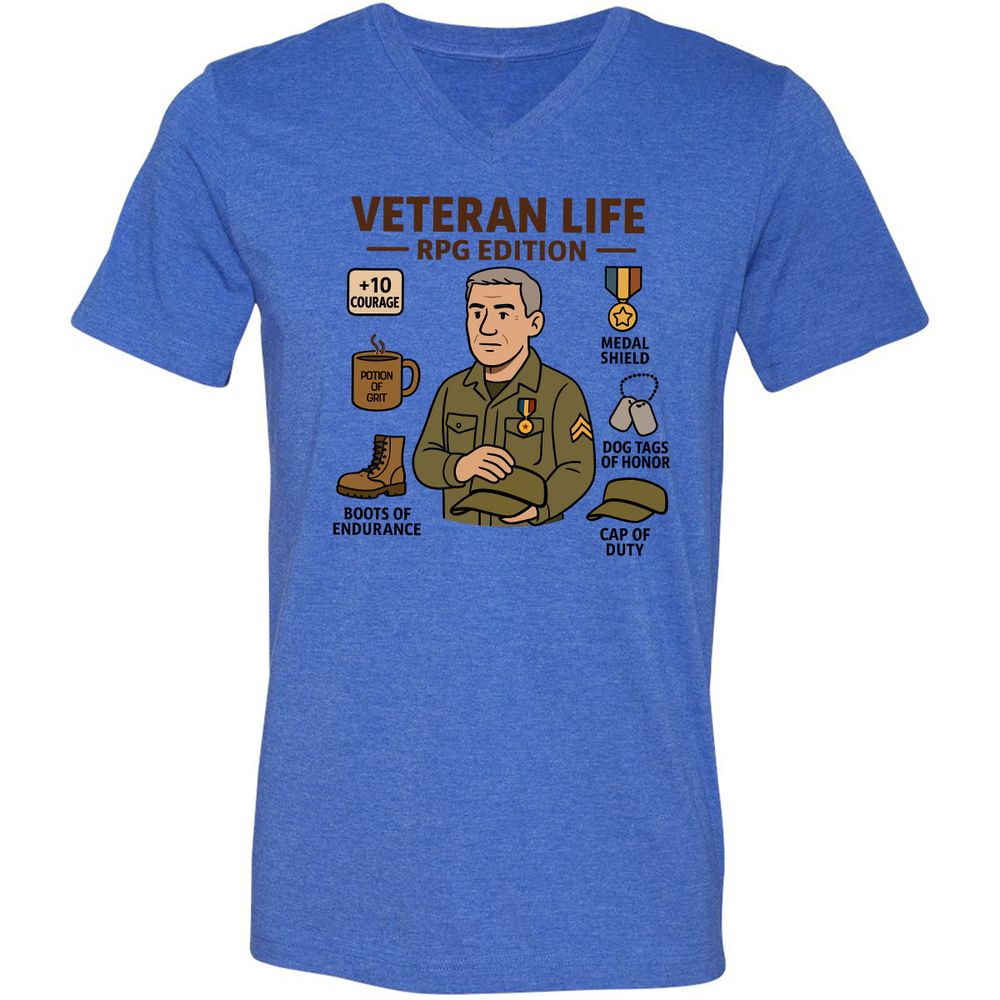 Veteran Life RPG Edition Unisex V-Neck T-Shirt - Heather True Royal - 14