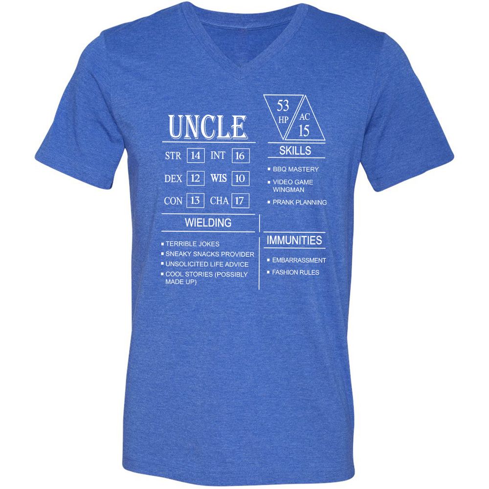 Uncle Stats Unisex V-Neck T-Shirt - Heather True Royal - 14