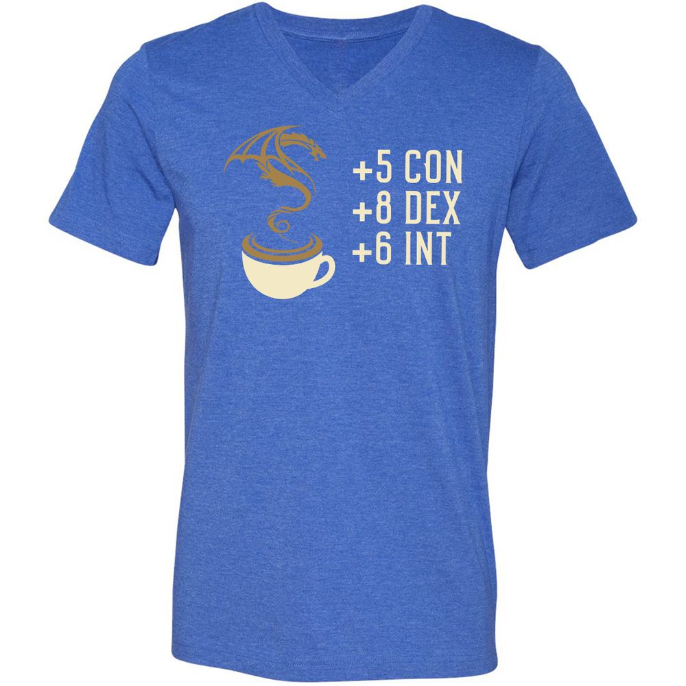 Coffee Dragon Unisex V-Neck T-Shirt - Heather True Royal - 14