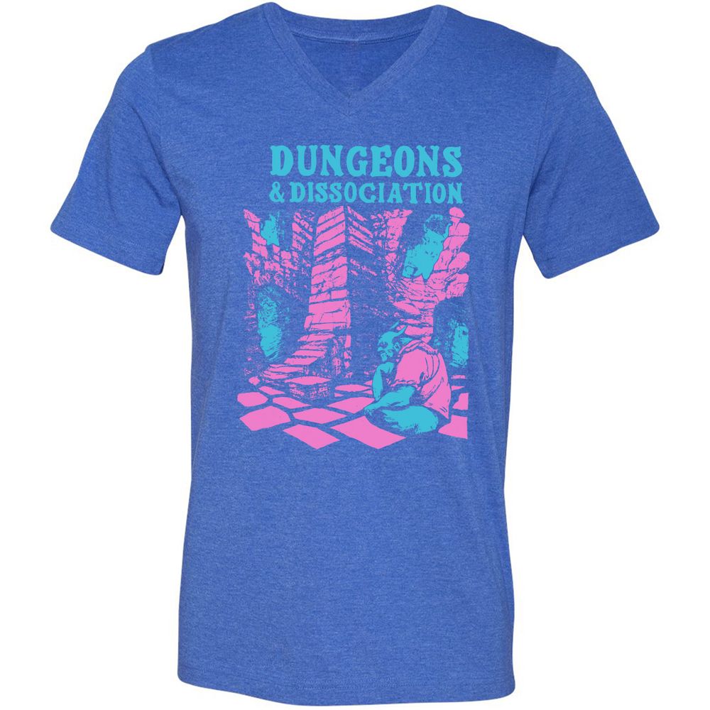 Dungeons And Dissociation Unisex V-Neck T-Shirt - Heather True Royal - 14