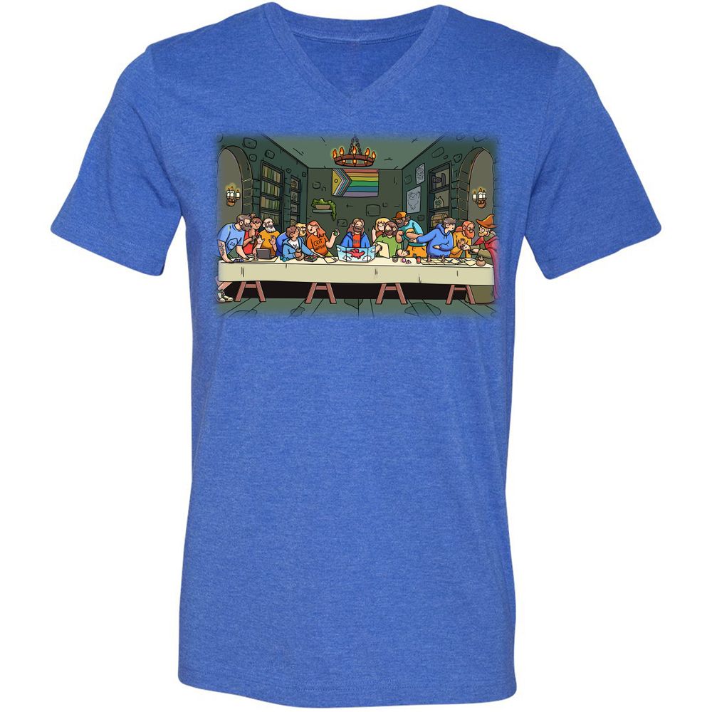 DnD Characters Pride Themed The Last Supper Shirt Unisex V-Neck T-Shirt - Heather True Royal - 14