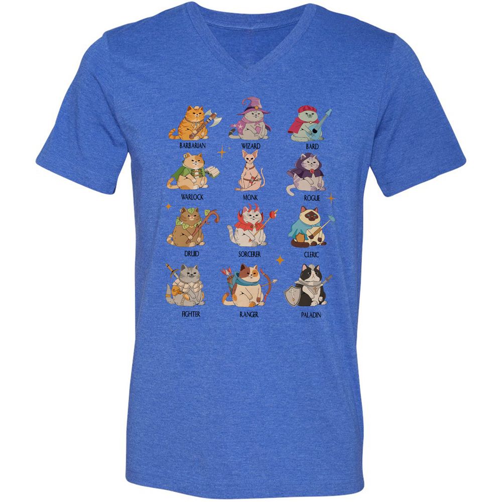 Dungeons And Cats Unisex V-Neck T-Shirt - Heather True Royal - 14