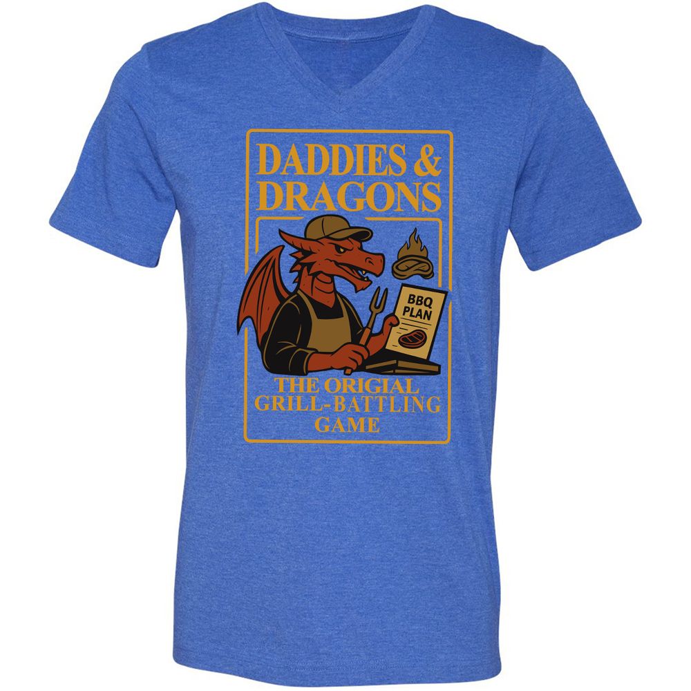 Daddies & Dragons Unisex V-Neck T-Shirt - Heather True Royal - 14