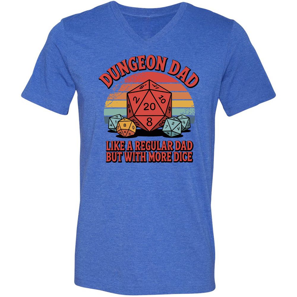 Dungeon Dad With More Dice Unisex V-Neck T-Shirt - Heather True Royal - 14