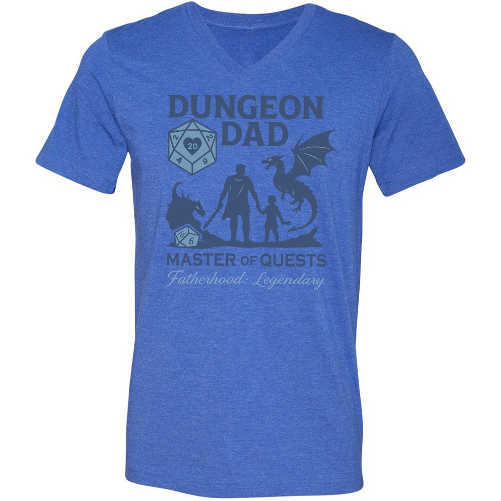 Dungeon Dad Master Of Quests Unisex V-Neck T-Shirt - Heather True Royal - 14