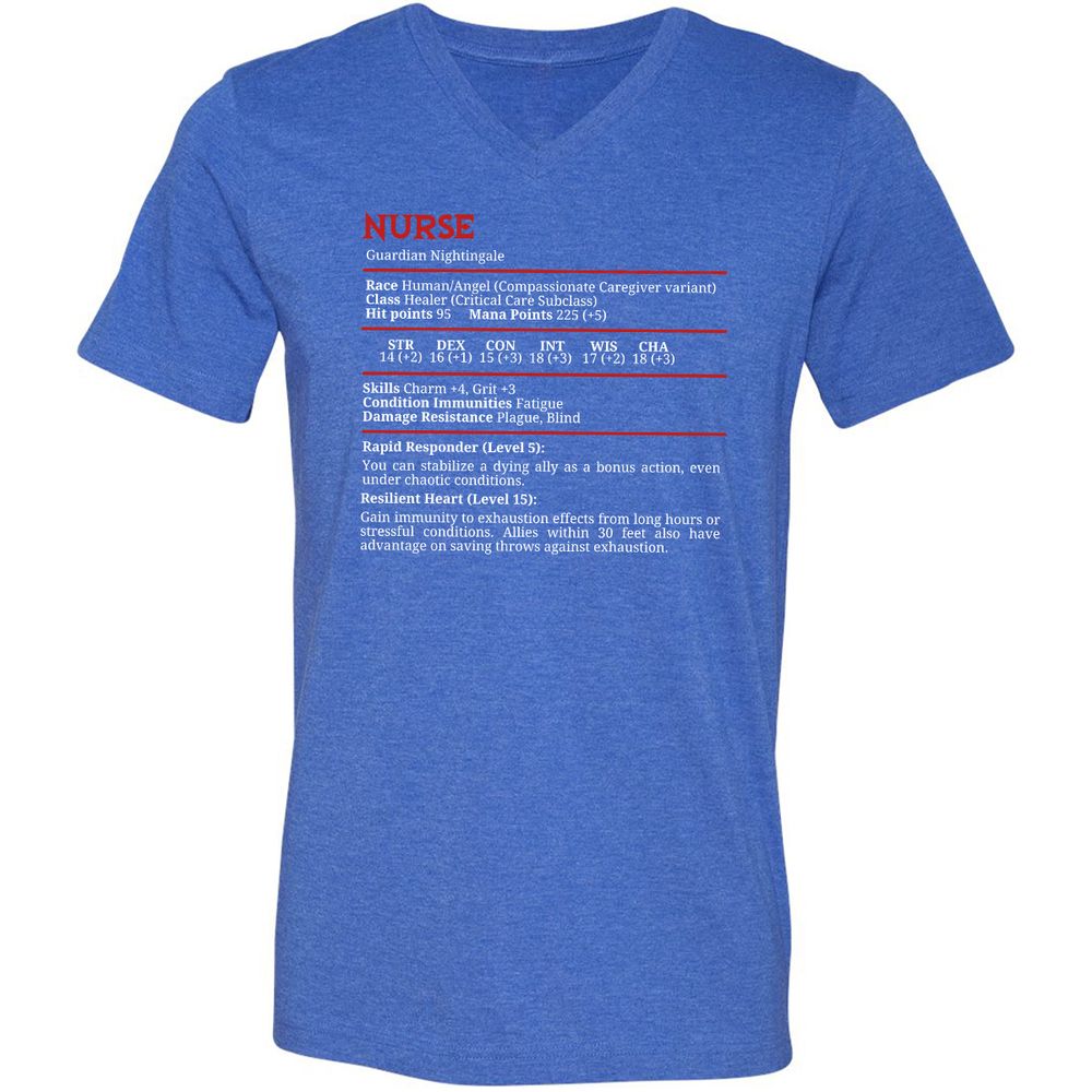 Nurse Stats Unisex V-Neck T-Shirt - Heather True Royal - 14