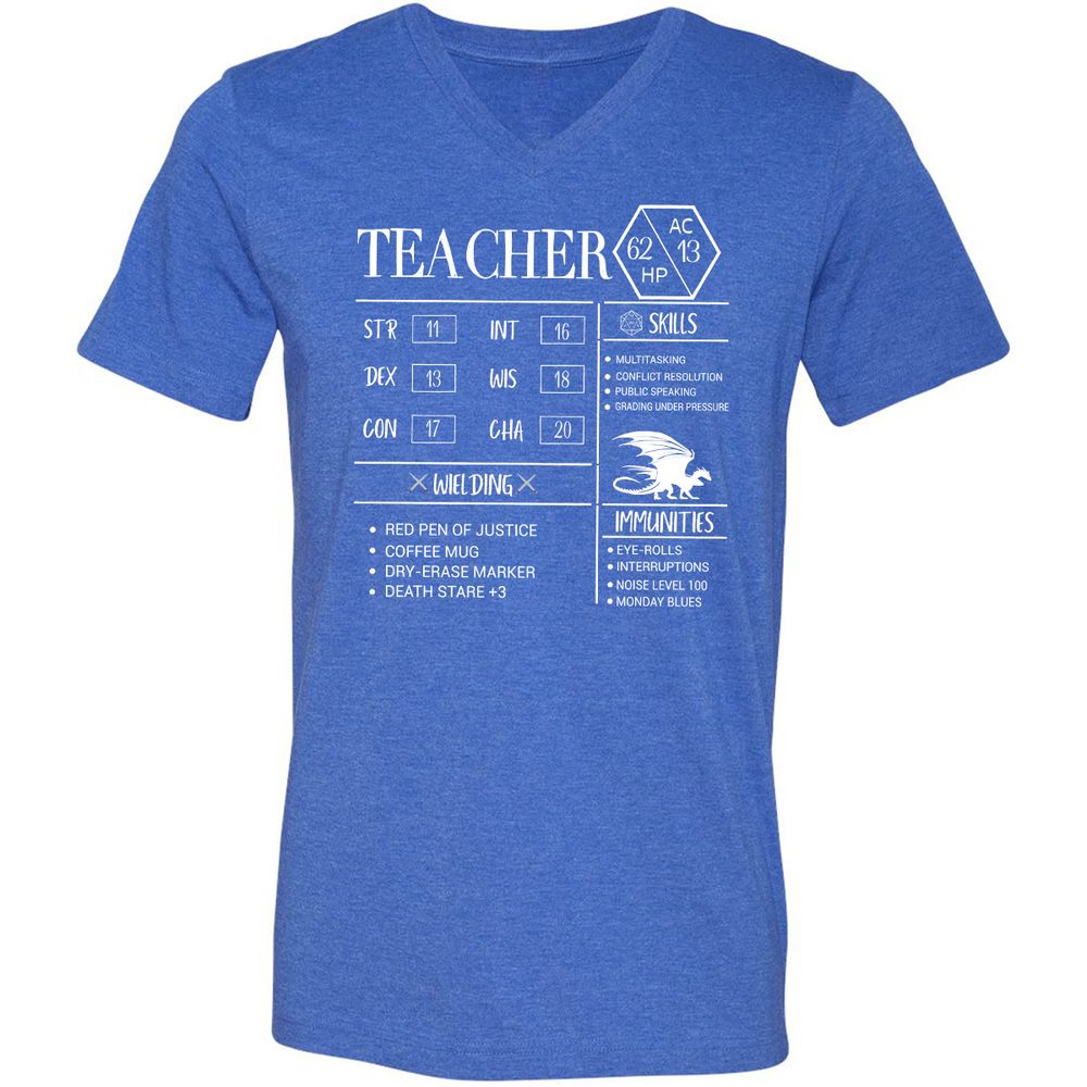 Teacher New Unisex V-Neck T-Shirt - Heather True Royal - 14