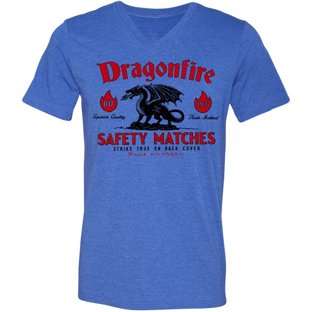 Dragonfire Unisex V-Neck T-Shirt - Heather True Royal - 14