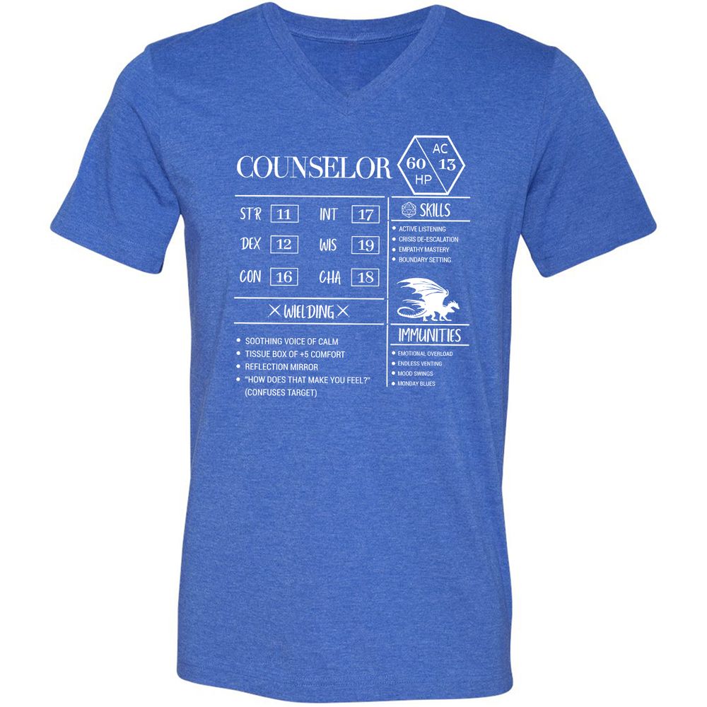 Counselor New Unisex V-Neck T-Shirt - Heather True Royal - 14