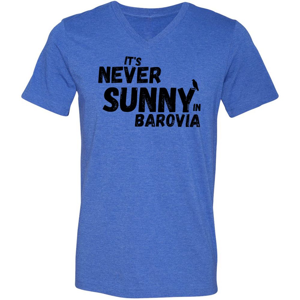 It's Never Sunny In Barovia Unisex V-Neck T-Shirt - Heather True Royal - 14