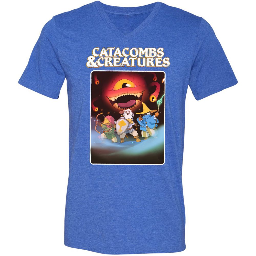 Catacombs & Creatures Unisex V-Neck T-Shirt - Heather True Royal - 14
