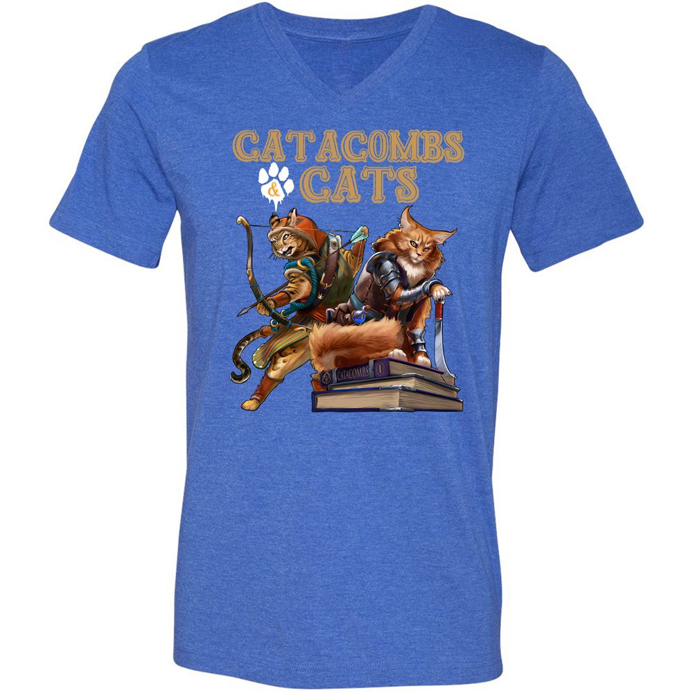 Catacombs & Cats Unisex V-Neck T-Shirt - Heather True Royal - 14
