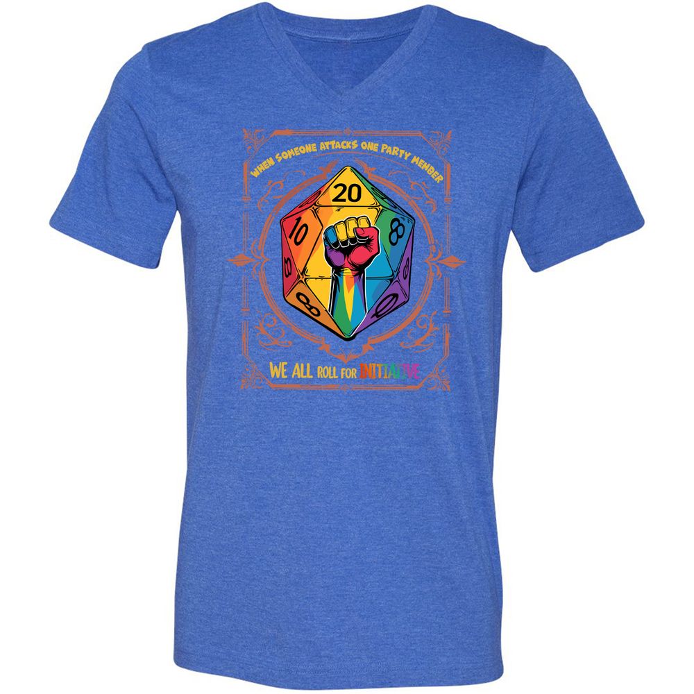 Roll For Initiative Unisex V-Neck T-Shirt - Heather True Royal - 14