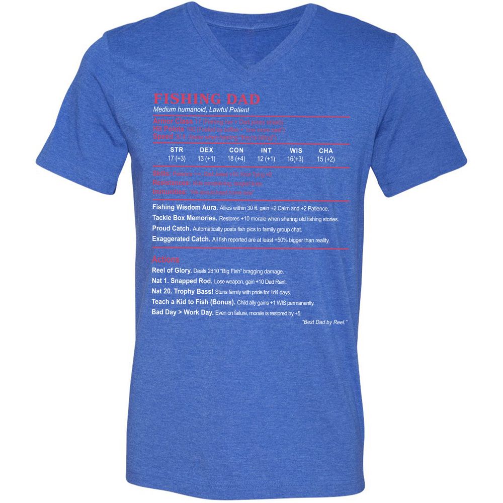 FISHING DAD Unisex V-Neck T-Shirt - Heather True Royal - 14