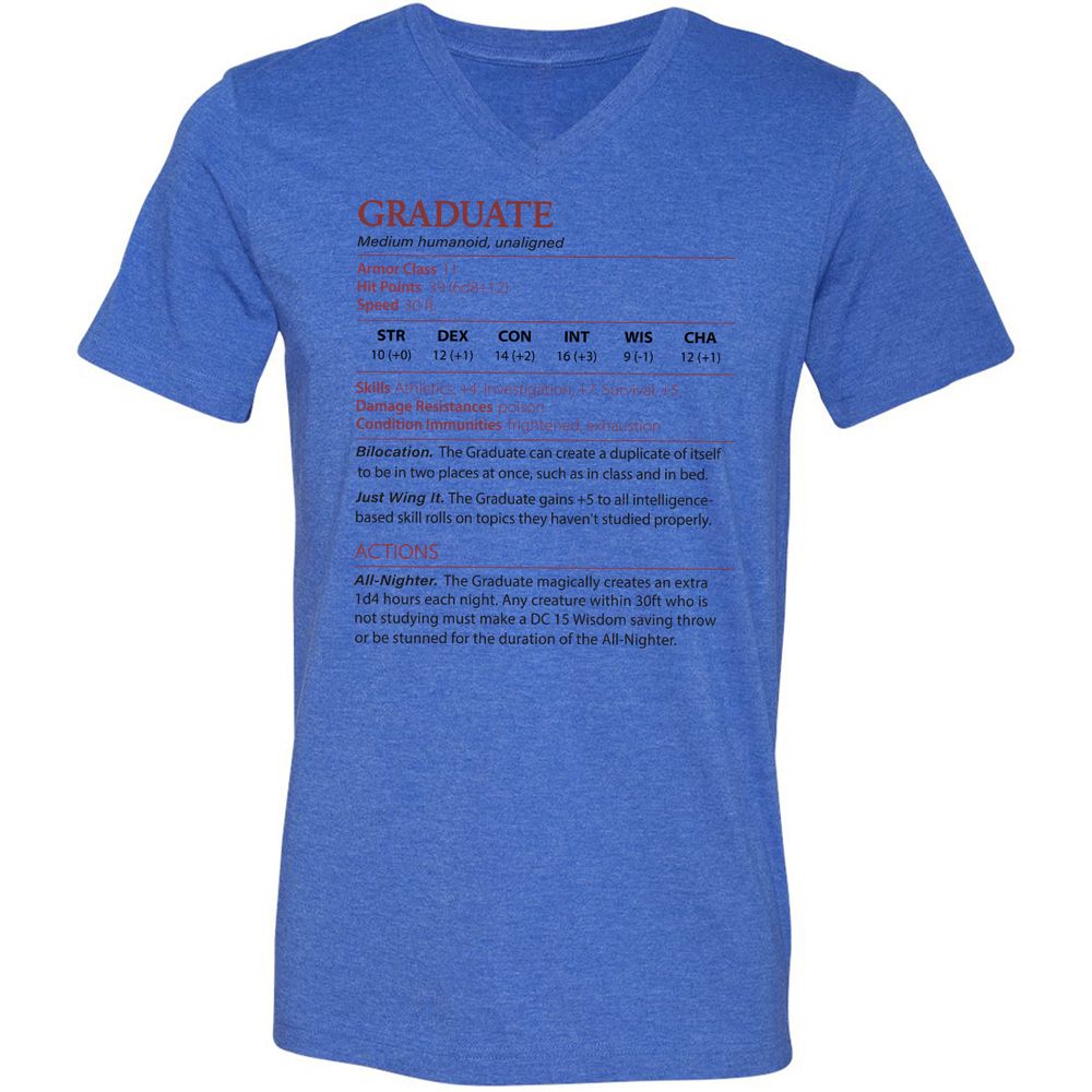 Graduate Stats Unisex V-Neck T-Shirt - Heather True Royal - 14