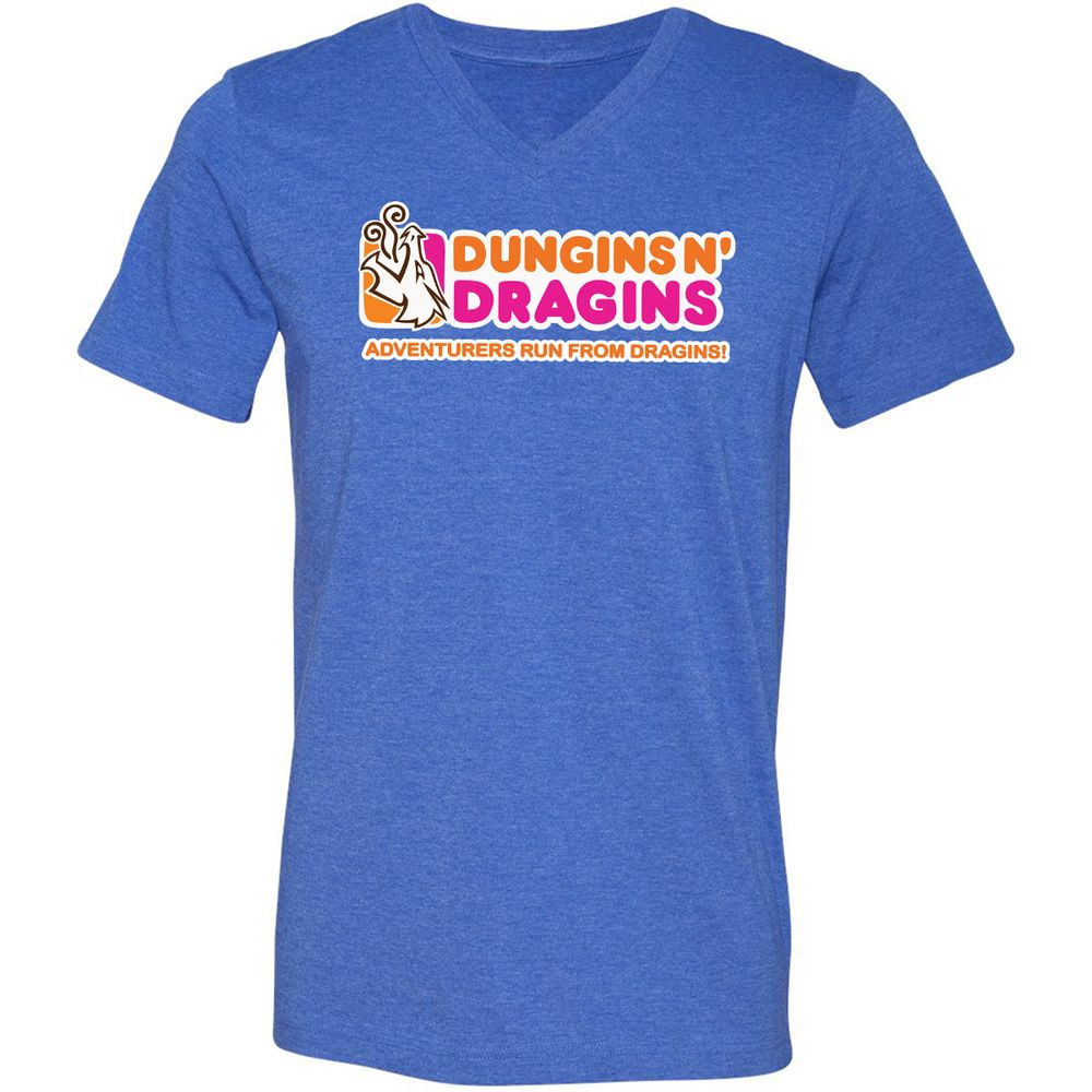 Dungins & Dragins Unisex V-Neck T-Shirt - Heather True Royal - 14