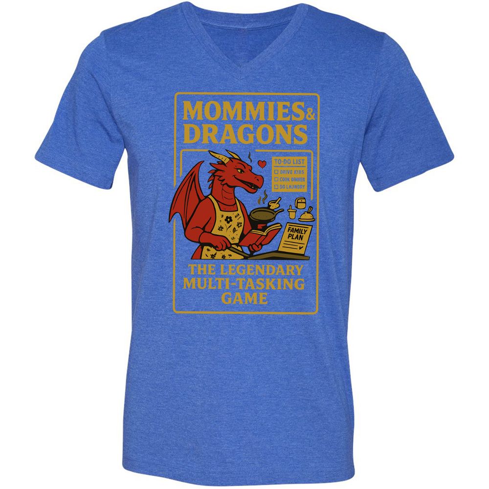 Mommies & Dragons Unisex V-Neck T-Shirt - Heather True Royal - 14