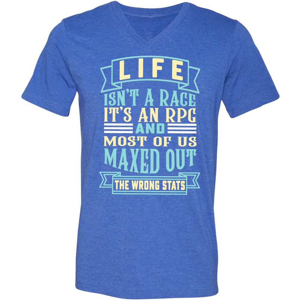 Life Is A RPG Unisex V-Neck T-Shirt - Heather True Royal - 14