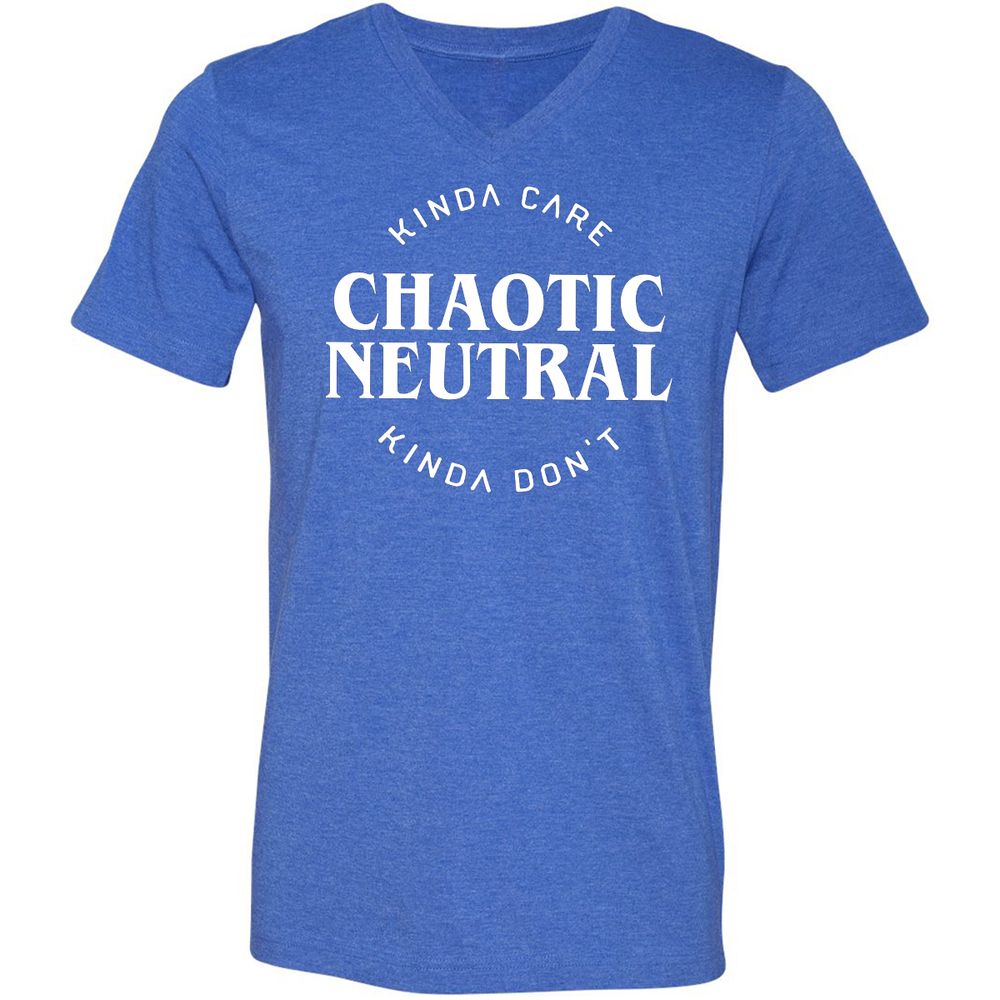Chaotic Neutral Alignment Kinda Care Kinda Don't Unisex V-Neck T-Shirt - Heather True Royal - 14