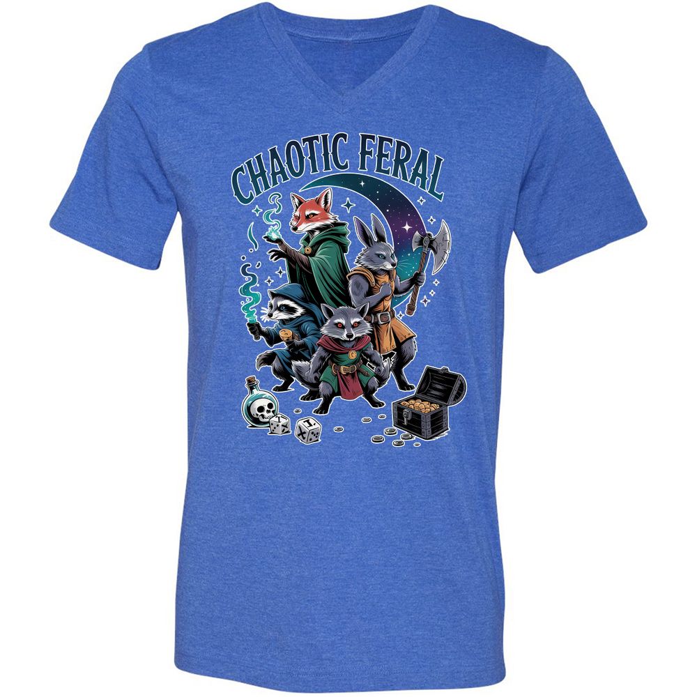Chaotic Feral Unisex V-Neck T-Shirt - Heather True Royal - 14