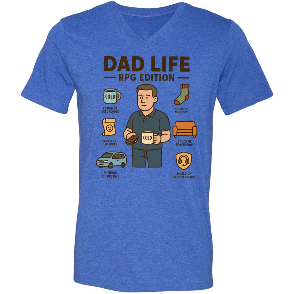 Dad Life RPG Edition Unisex V-Neck T-Shirt - Heather True Royal - 14