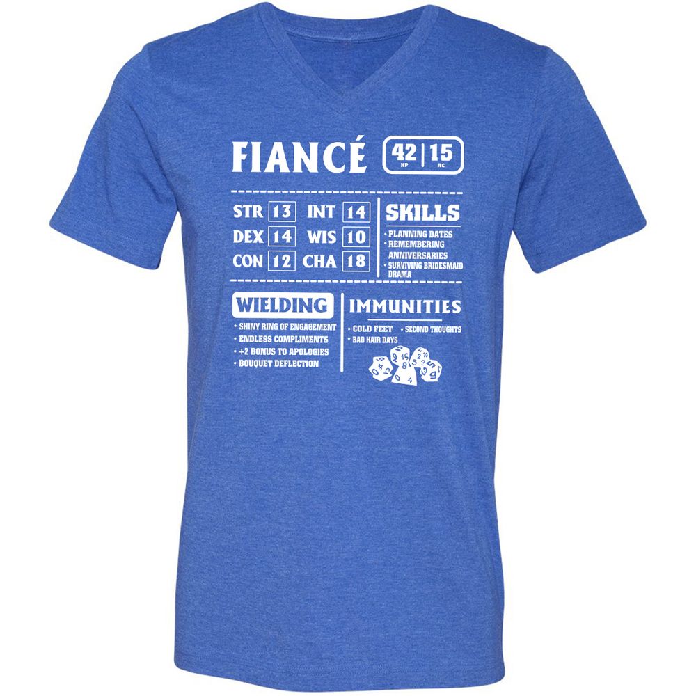 Fiance Stats Unisex V-Neck T-Shirt - Heather True Royal - 14