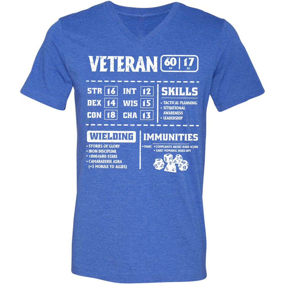 Veteran New Ver. Unisex V-Neck T-Shirt - Heather True Royal - 14