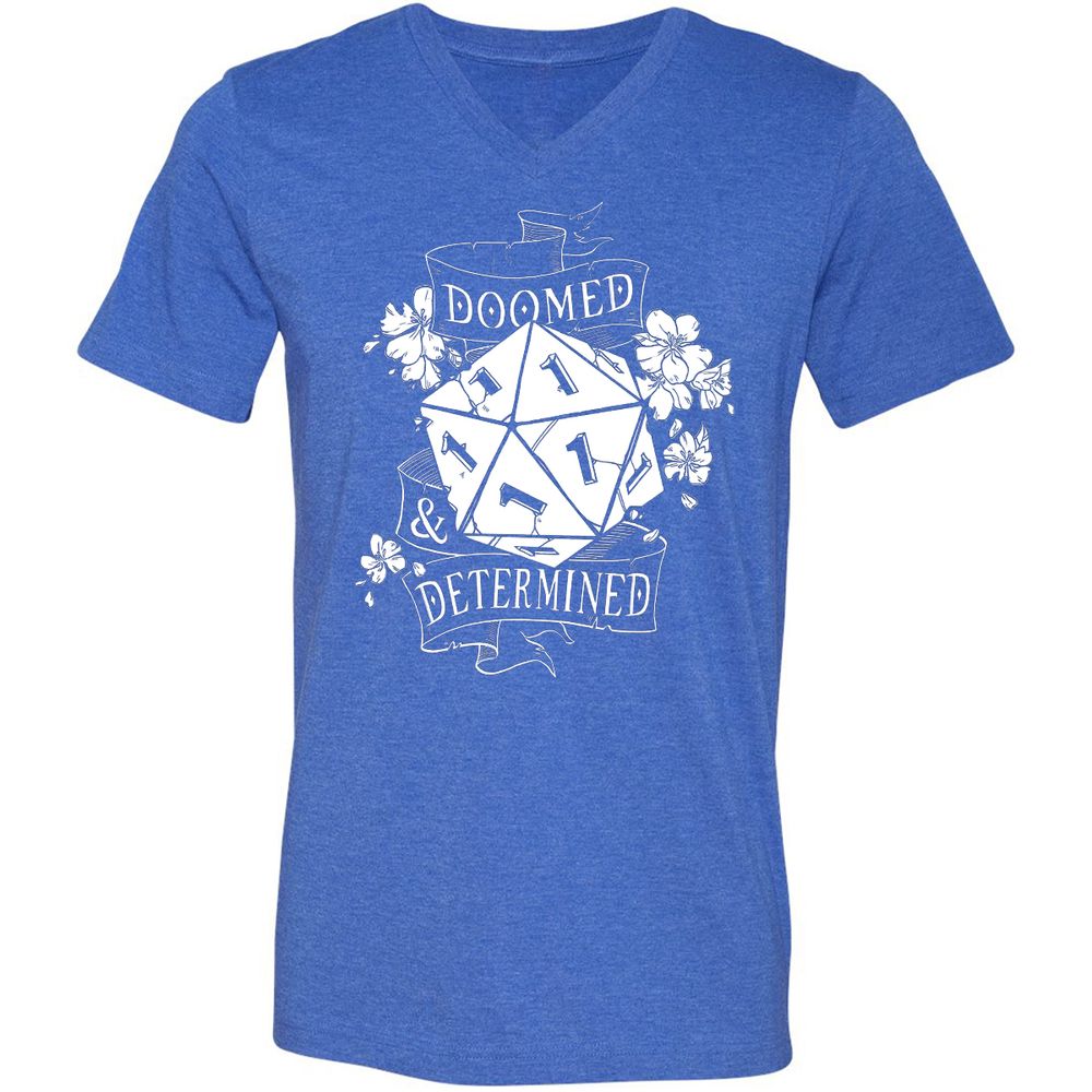 Doomed Determined Unisex V-Neck T-Shirt - Heather True Royal - 14