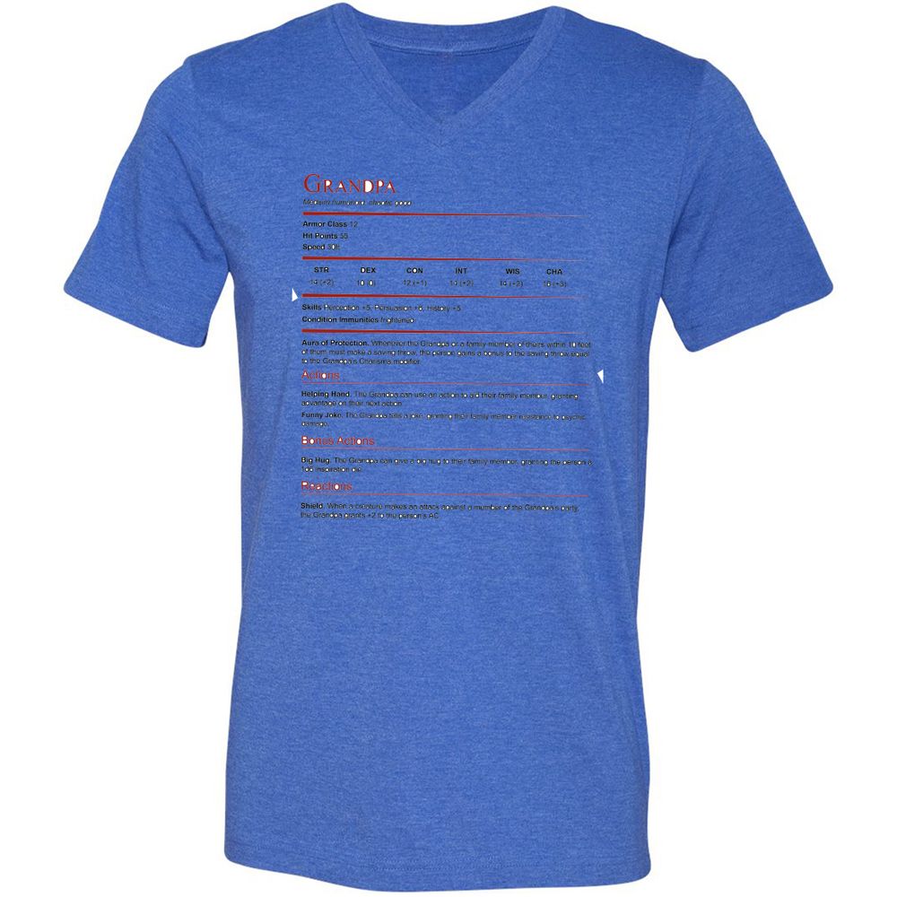 Grandpa Stat Block Unisex V-Neck T-Shirt - Heather True Royal - 14