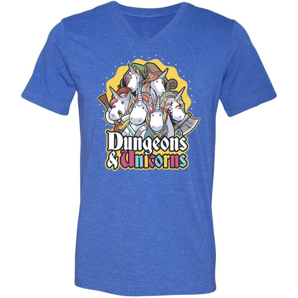 Dungeons And Unicorns Unisex V-Neck T-Shirt - Heather True Royal - 14