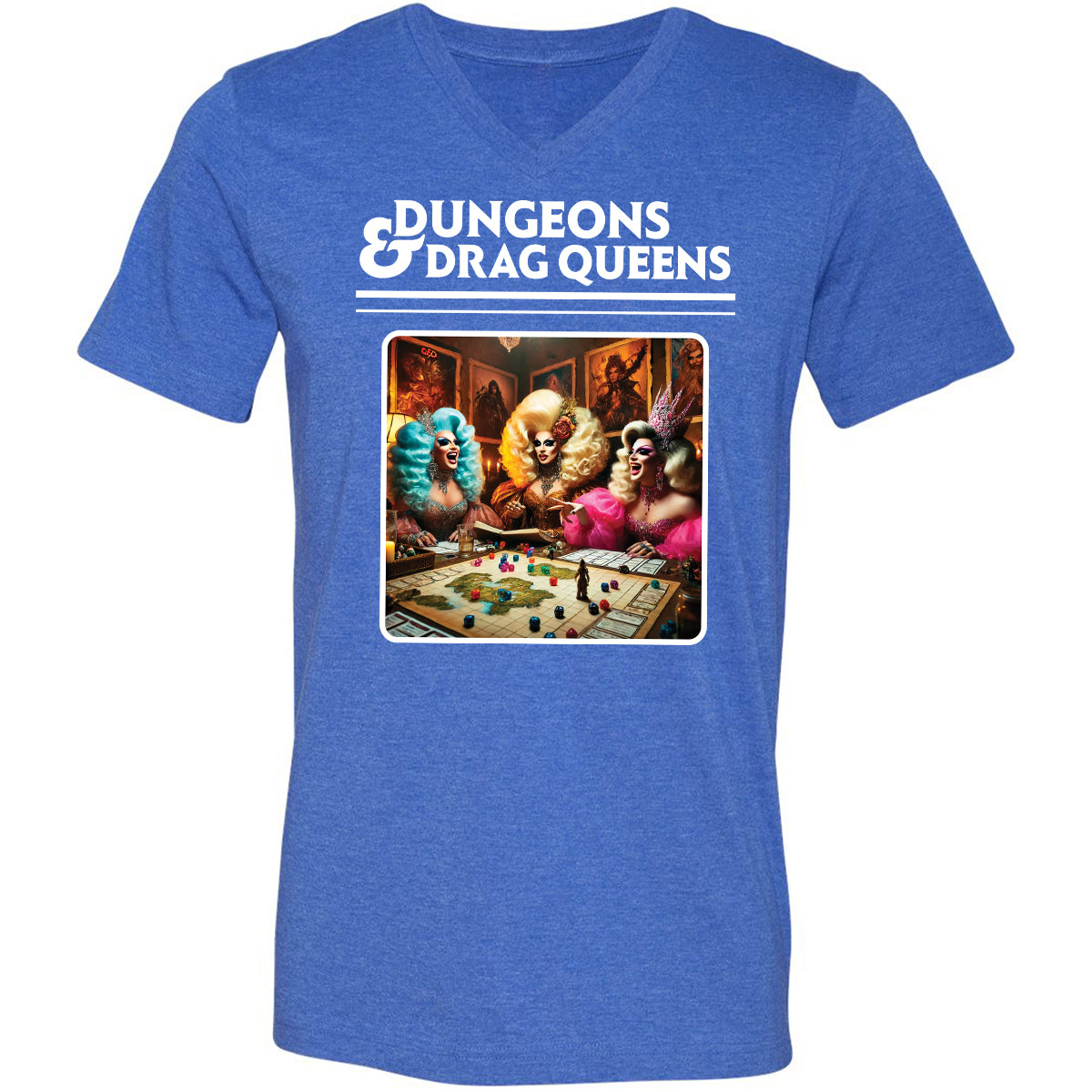 Dungeons & Drag Queens Unisex V-Neck T-Shirt - Heather True Royal - 14