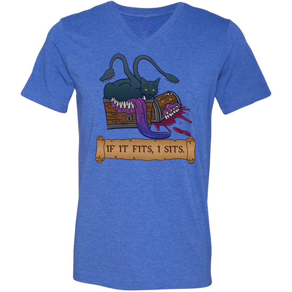 If It Fits I Sits Unisex V-Neck T-Shirt - Heather True Royal - 14