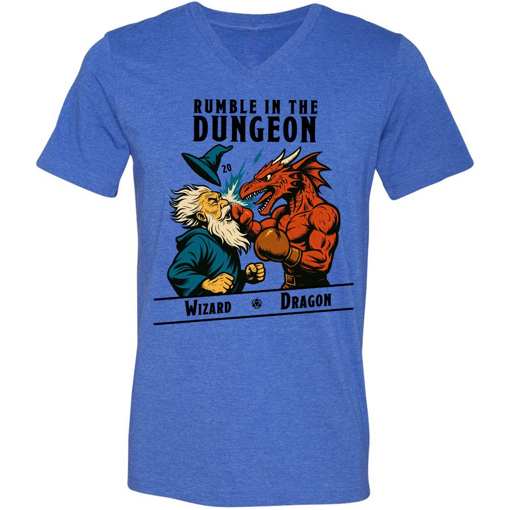 Rumble in the Dungeon Unisex V-Neck T-Shirt - Heather True Royal - 14