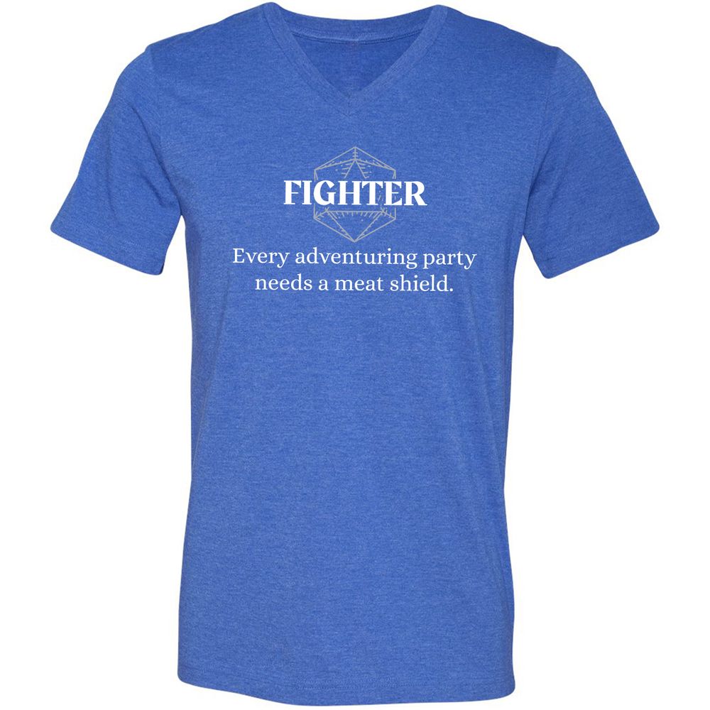 Fighter – Every Party Needs A Meat Shield Unisex V-Neck T-Shirt - Heather True Royal - 14