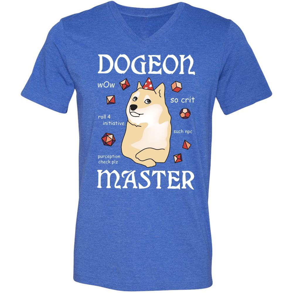 Dogeon Master Unisex V-Neck T-Shirt - Heather True Royal - 14