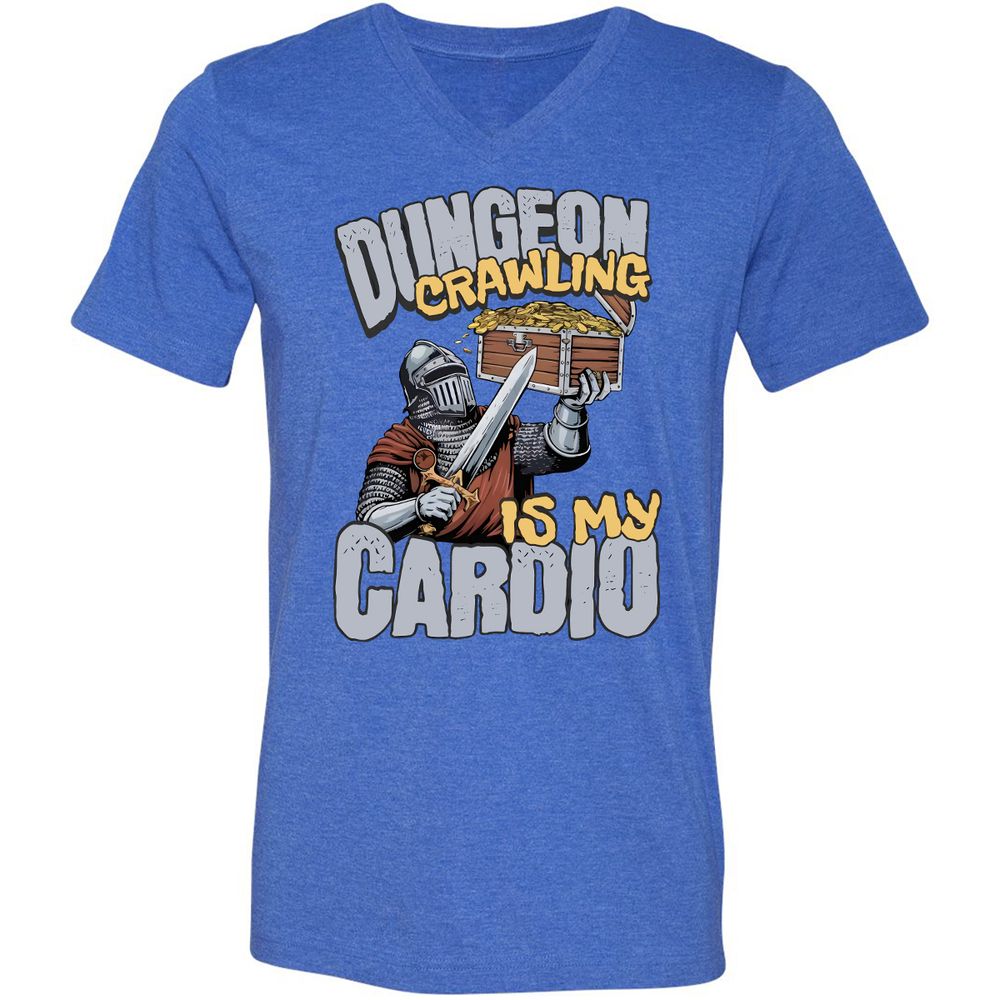 Dungeon Crawling Is My Cardio Unisex V-Neck T-Shirt - Heather True Royal - 14