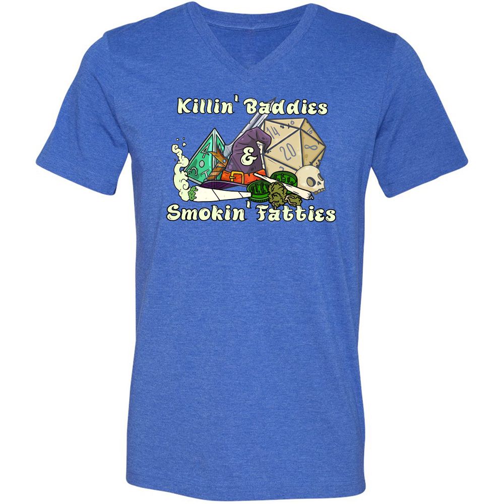 Killin' Baddies Smokin' Fatties Unisex V-Neck T-Shirt - Heather True Royal - 14