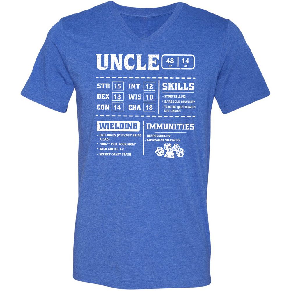Uncle Stats Unisex V-Neck T-Shirt - Heather True Royal - 14