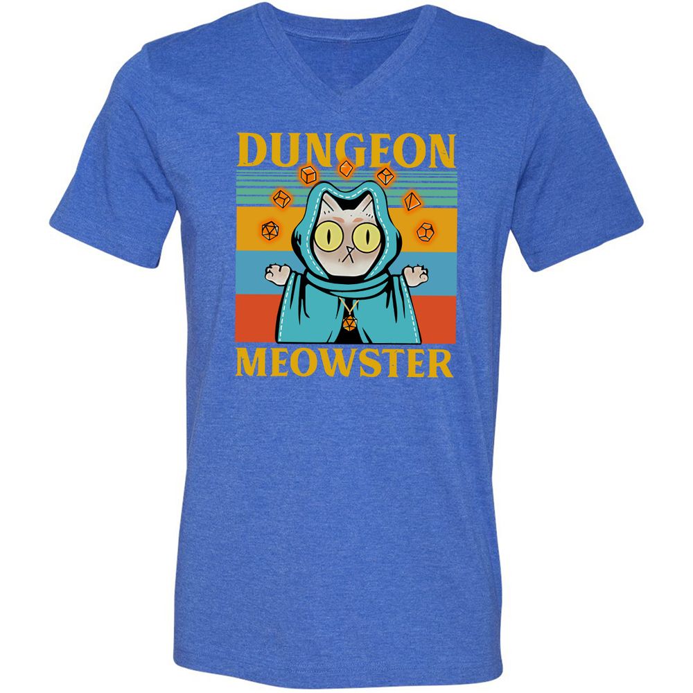 Dungeon Meowster Unisex V-Neck T-Shirt - Heather True Royal - 14