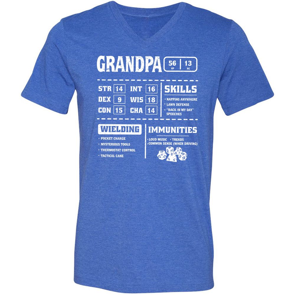 Grandpa Stats 2 Unisex V-Neck T-Shirt - Heather True Royal - 14