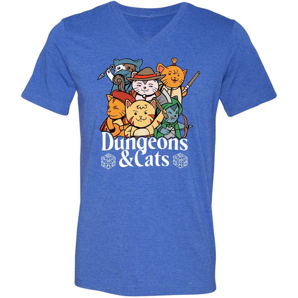 Dungeons & Cats Unisex V-Neck T-Shirt - Heather True Royal - 14