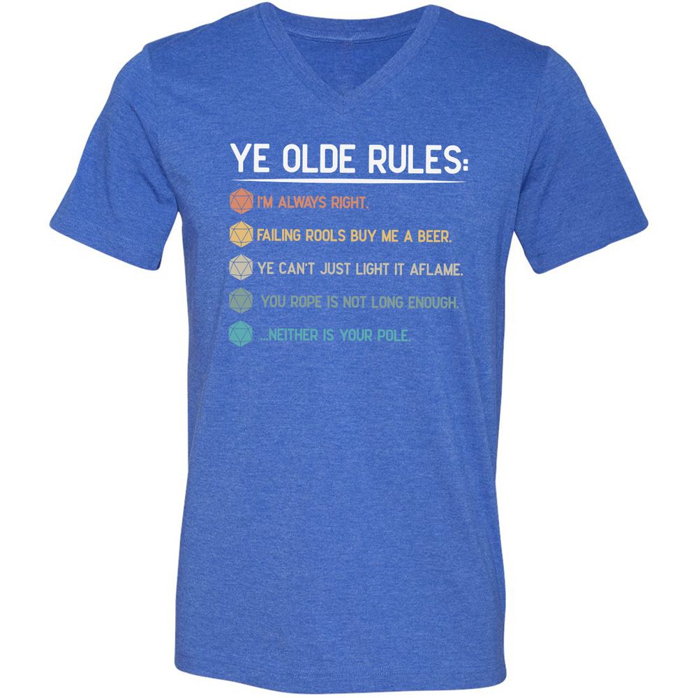 Dungeon Master Rules – Ye Olde RPG Unisex V-Neck T-Shirt - Heather True Royal - 14