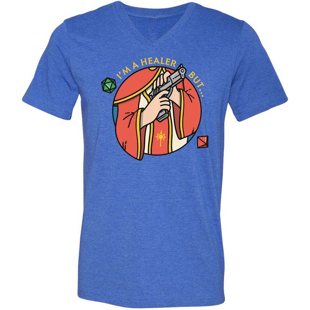 I'm A Healer But Unisex V-Neck T-Shirt - Heather True Royal - 14