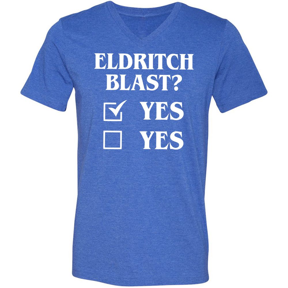 Eldritch Blast Yes Unisex V-Neck T-Shirt - Heather True Royal - 14
