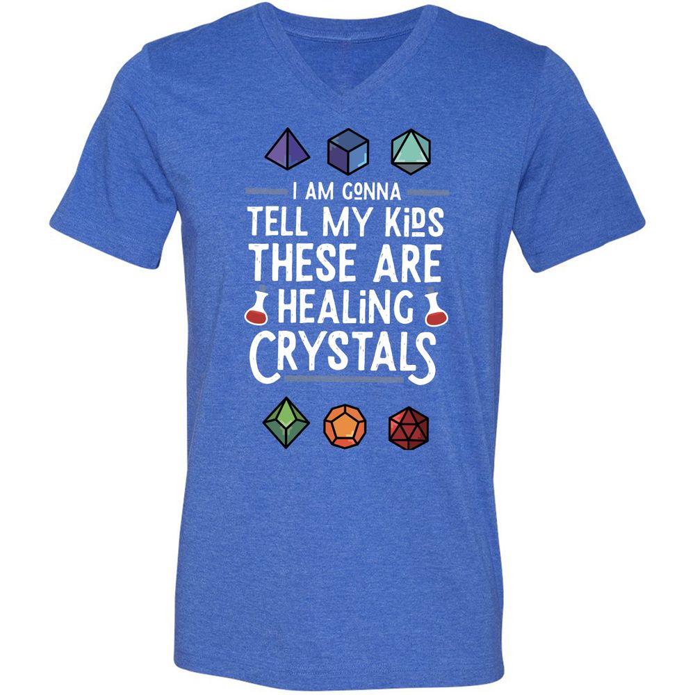 Healing Crystals Unisex V-Neck T-Shirt - Heather True Royal - 14