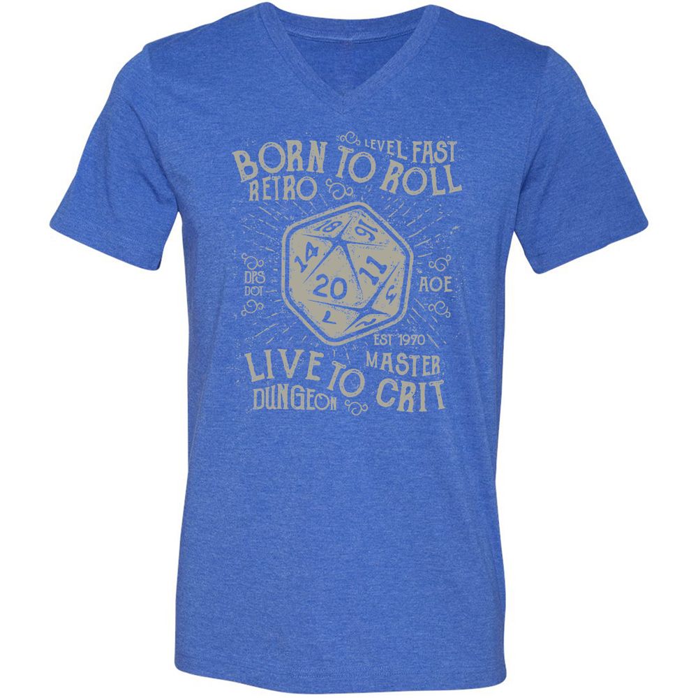 Born To Roll Live To Crit Unisex V-Neck T-Shirt - Heather True Royal - 14