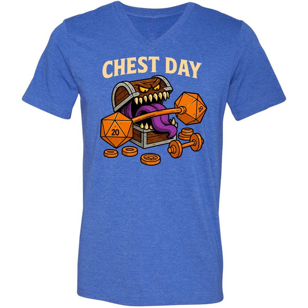 Chest Day Unisex V-Neck T-Shirt - Heather True Royal - 14