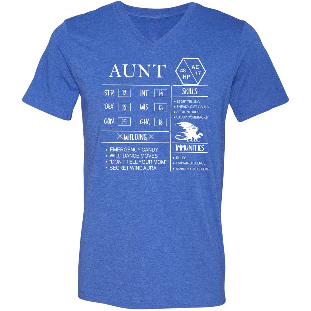 Aunt Stats Unisex V-Neck T-Shirt - Heather True Royal - 14