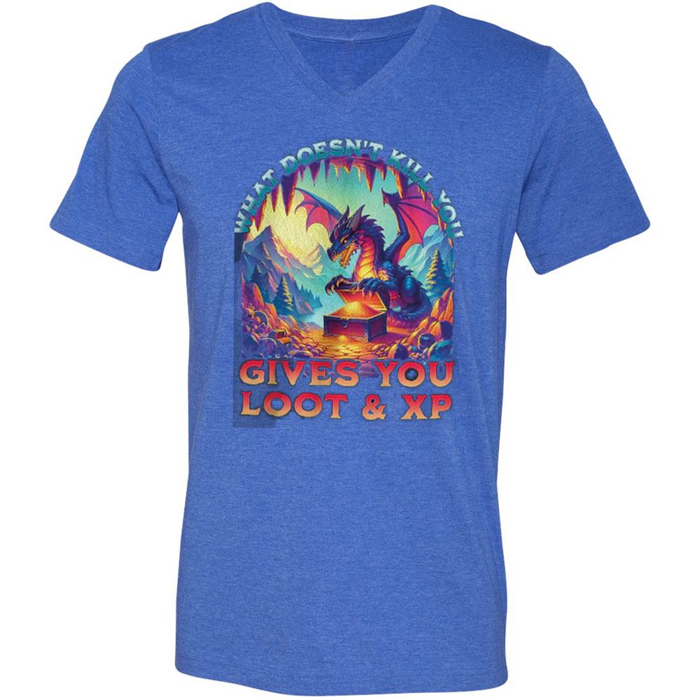 What Doesn't Kill You Give You Loot & XP Unisex V-Neck T-Shirt - Heather True Royal - 14
